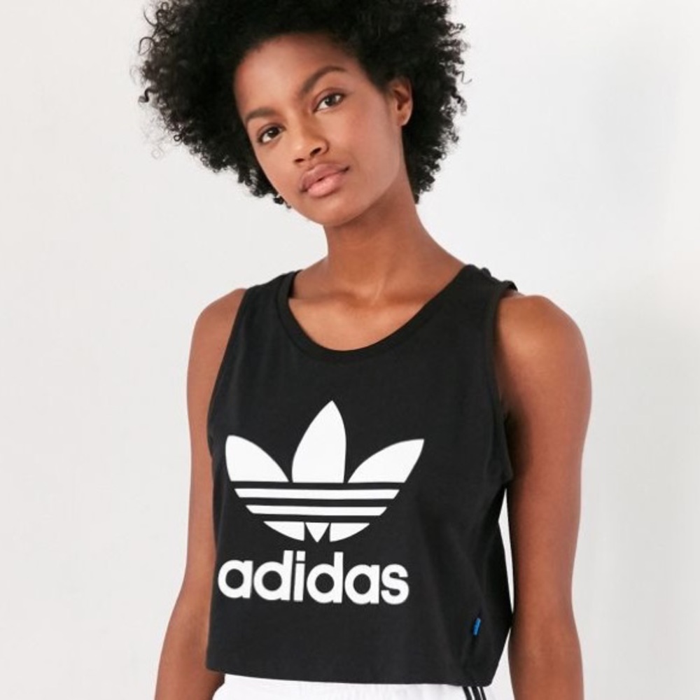 adidas Originals | Black Large Logo Trefoil Cropped Tank Top | XS